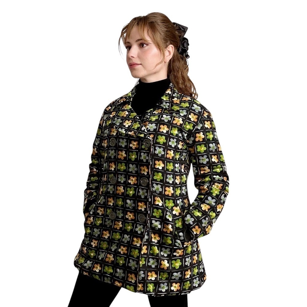Clichu France 100% Cotton Floral Velvet-Pattern Coat – Fully Lined Small-medium